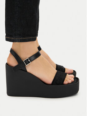 Calvin Klein Sandale Calvin Klein Wedge 70 Sndl Webbing Lth HW0HW02882 Negru