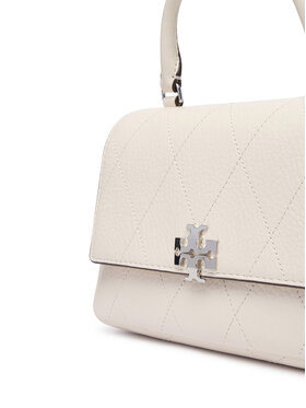 Tory Burch Дамска чанта Tory Burch Charlie Quilted Mini Top Handle Chain Wallet 186032 Кремав