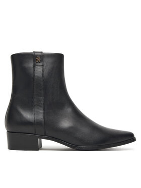 Tommy Hilfiger Botki Tommy Hilfiger Th Leather Pointy Zip Bootie FW0FW08980 Czarny