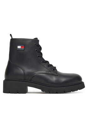Tommy Jeans Schnürstiefeletten Tommy Jeans Tjw Lace Up Leather Boot EN0EN02824 Schwarz