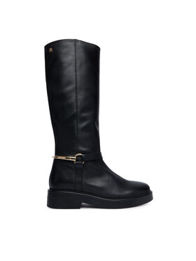 Tommy Hilfiger Jahalni škornji Tommy Hilfiger Th Stud Leather Knee Riding Boot FW0FW09608 Črna