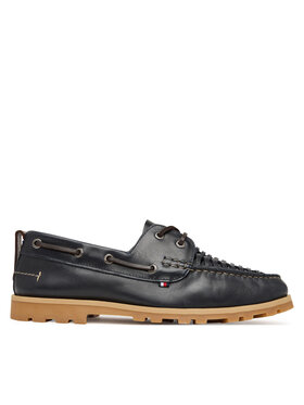 Tommy Hilfiger Halbschuhe Tommy Hilfiger Hilfiger Braided Lth Boat Shoe FM0FM05892 Dunkelblau