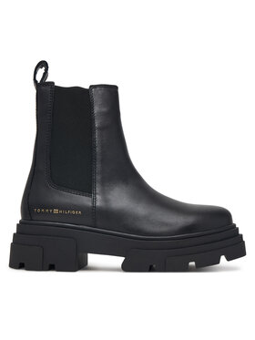 Tommy Hilfiger Členková obuv s elastickým prvkom Tommy Hilfiger Leather Chunky Chelsea Boot FW0FW09679 Čierna