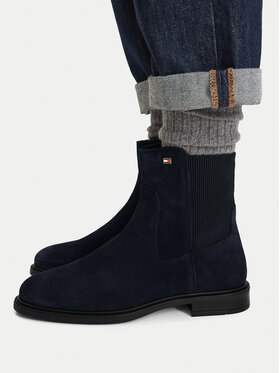 Tommy Hilfiger Ghete Jodhpur Tommy Hilfiger Enamel Flag Suede Ankle Chelsea FW0FW09575 Bleumarin