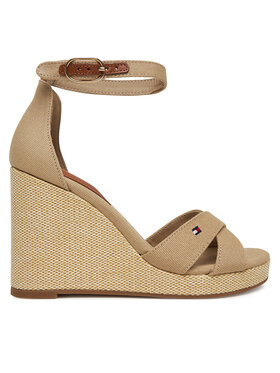 Tommy Hilfiger Sandále Tommy Hilfiger Flag High Wedge Espad Crisscross FW0FW08661 Béžová