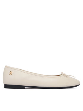 Tommy Hilfiger Balerini Tommy Hilfiger Hilfiger Smooth Lthr Ballet FW0FW09241 Écru
