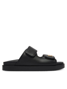 Tommy Hilfiger Klapki Tommy Hilfiger Double Strap Leather Sandal FW0FW09121 Czarny