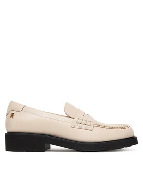 Tommy Hilfiger Slipper Tommy Hilfiger Elettra Penny Leather FW0FW09360 Écru