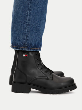 Tommy Jeans Turistická obuv Tommy Jeans Tjw Cleated Lace Up Boots EN0EN03104 Černá