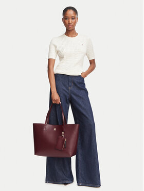 Tommy Hilfiger Дамска чанта Tommy Hilfiger Th Icon Tote Mono AW0AW19004 Бордо