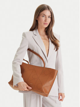 Calvin Klein Дамска чанта Calvin Klein Emblem Aop Perfor Lthr Tote LV04F3359G Кафяв