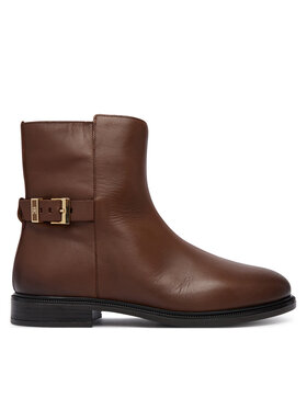 Tommy Hilfiger Členková obuv Tommy Hilfiger Th Buckle Leather Ankle Boot FW0FW09486 Hnedá