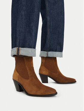 Tommy Hilfiger Polokozačky Tommy Hilfiger Suede Western Chelsea Boot FW0FW09581 Hnědá