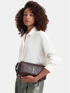 Calvin Klein Ročna torba Calvin Klein Bold Ck Slouchy Shoulder Bag LV04F3894G Temno rjava