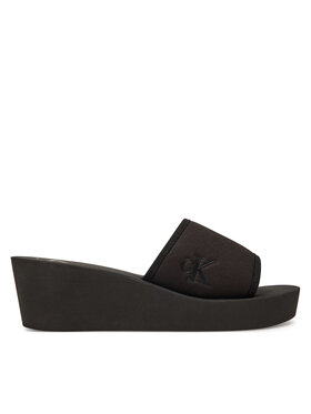 Calvin Klein Jeans Natikači Calvin Klein Jeans Beach Wedge Slide Canvas YW0YW01725 Črna