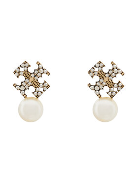 Tory Burch Сережки Tory Burch LOGO AND PEARL STUD EARRINGS 184422 Золотий