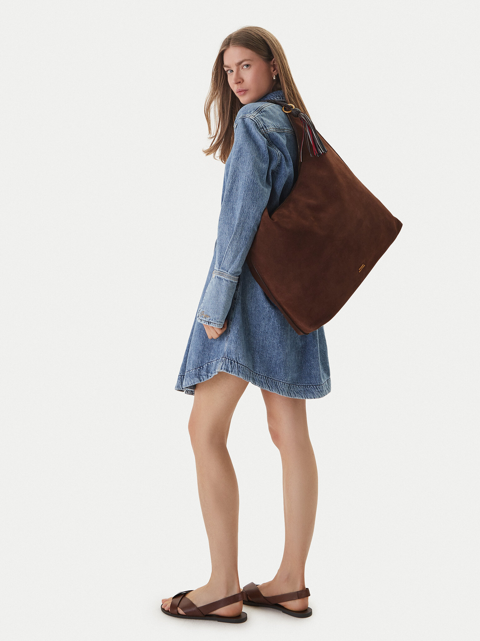 Damska Torebka Tommy Hilfiger, Brązowy Th Statement Leather Hobo Suede AW0AW18403