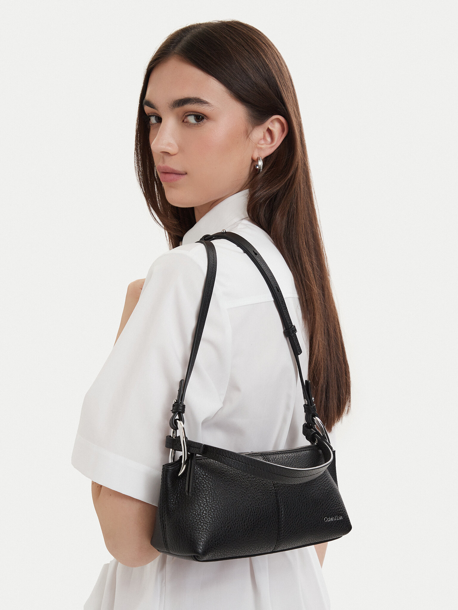 Damska Torebka Calvin Klein, Czarny Slouchy Leather Small Conv Bag LV04F3659G