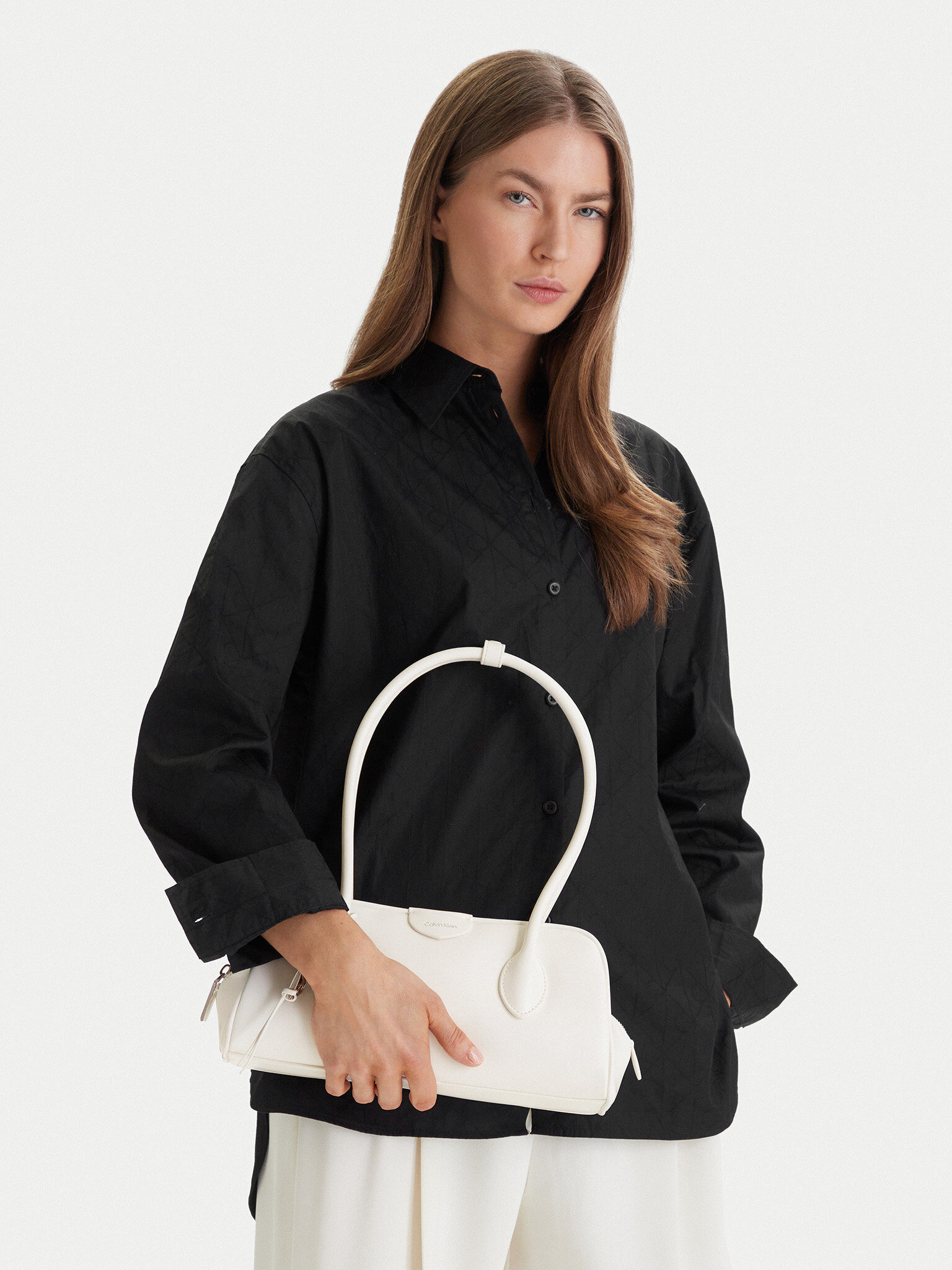 Damska Torebka Calvin Klein, Biały Emblem Trio Shoulder Bag LV04F3369G